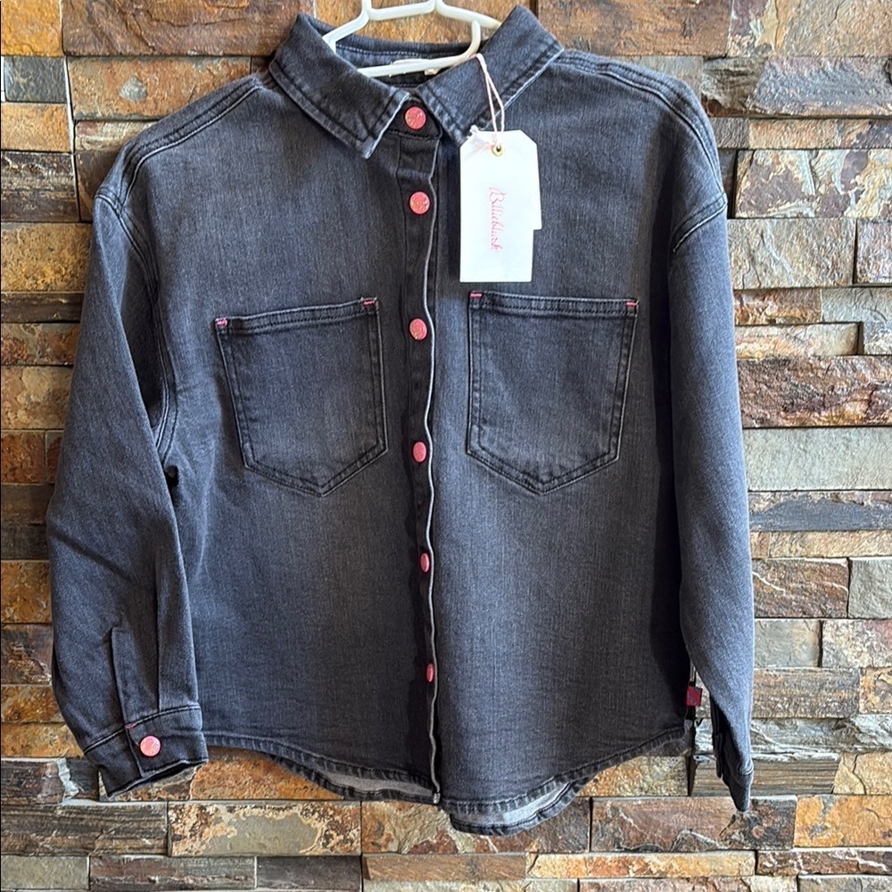 Kids Billiblush Denim Button-Up Shirt/Light Jacket Pink Buttons Bedazzle on Back